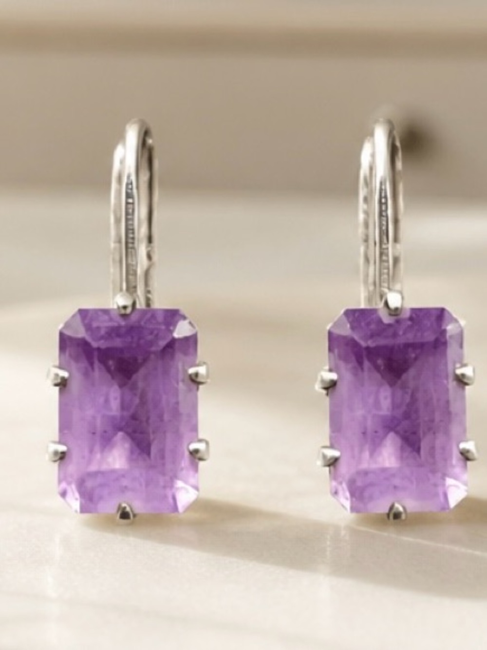 925 Sterling Silver Amethyst Drop Earrings